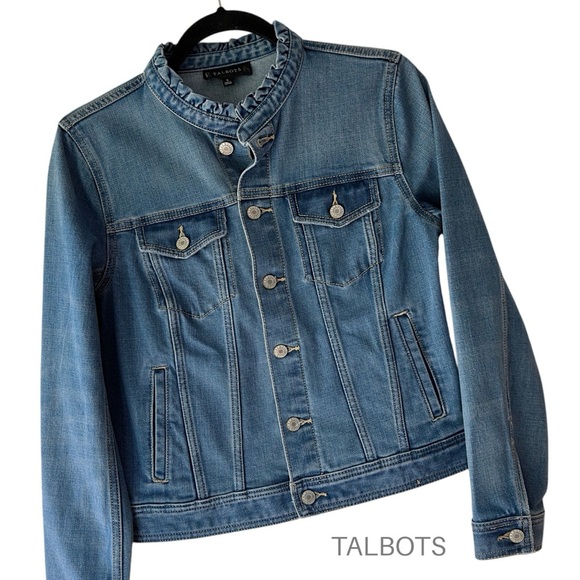 TALBOTS | NWOT RUFFLE NECK JEAN JACKET BUTTON FRONT | SMALL - Picture 1 of 11